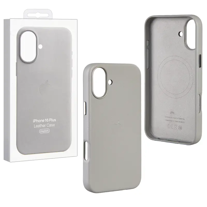 Чехол iPh 16 Plus Leather Case 100% ORG (MagSafe) c LOGO Light Grey