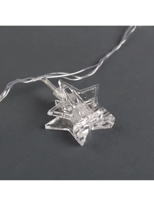 Гирлянда &laquo;Нить&raquo; 4.5 м с насадками &laquo;Прищепки-звёзды&raquo;, IP20, прозрачная нить, 20 LED, свечение синее, 220 В