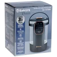Термопот Sakura SA-1375BK, 1200 Вт, 3 л, 45-100°С, сенсор, LCD дисплей, стекло, черный Термопот Sakura SA-1375BK, 1200 Вт, 3 л, 45-100°С, сенсор, LCD дисплей, стекло, черный