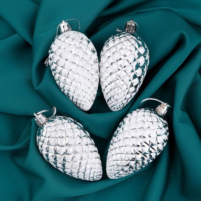 Украшение ёлочное Украшение ёлочное "Снежная шишка" (набор 4 шт) 7х4,5 см, белый