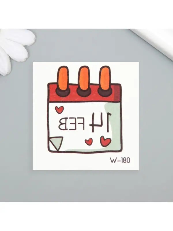 Переводная тату цветная «Календарь. День Влюблённых», временная татуировка, 6×6 см