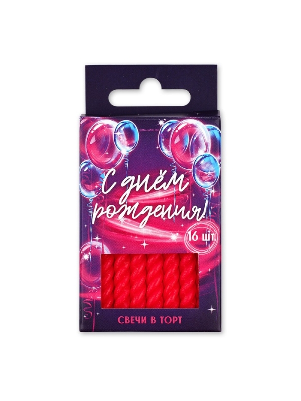 Свечи для торта, красные, 16 шт., 6,5 х 0,5 см Свечи для торта, красные, 16 шт., 6,5 х 0,5 см
