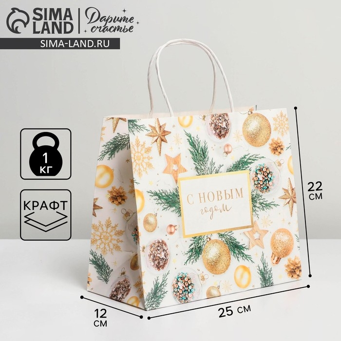 Пакет подарочный новогодний крафтовый «Сказочный праздник», 25 х 22 х 12 см, Новый год Пакет подарочный новогодний крафтовый «Сказочный праздник», 25 х 22 х 12 см, Новый год