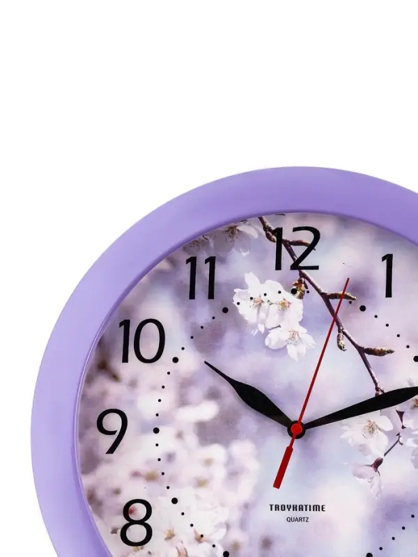 Часы настенные, серия: Цветы, &laquo;Цветущее дерево&raquo;, плавный ход, d=29 см, сиреневый обод