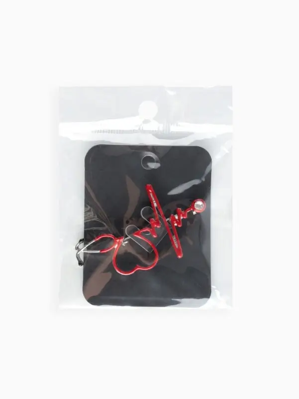 Брошь &laquo;Стетоскоп кардиограмма&raquo;, красная в серебре