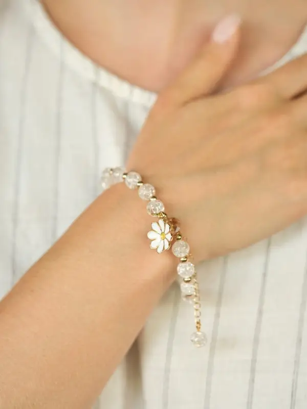 Браслет «Ромашка. Нежность», белый в золоте