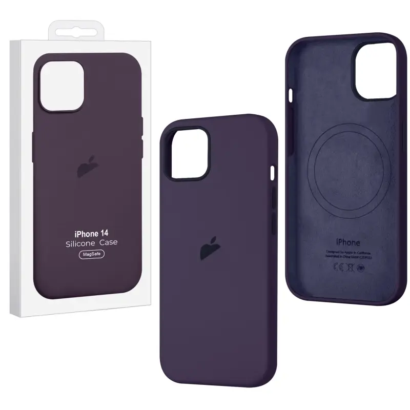 Чехол iPh 14 Silicon Case 100% ORG Elderberry (MagSafe + анимация NFC Clear) c LOGO