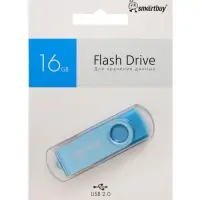 Флешка Smartbuy Twist, 16 ГБ, USB 2.0, чтение до 25 Мб/с, запись до 15 Мб/с, синяя