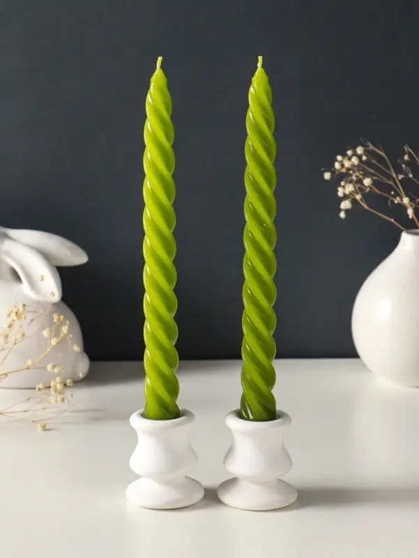 Набор свечей витых, 2.3&times;24.5 см, 5 ч, 50 г, 2 шт., оливковый, в подарочной коробке