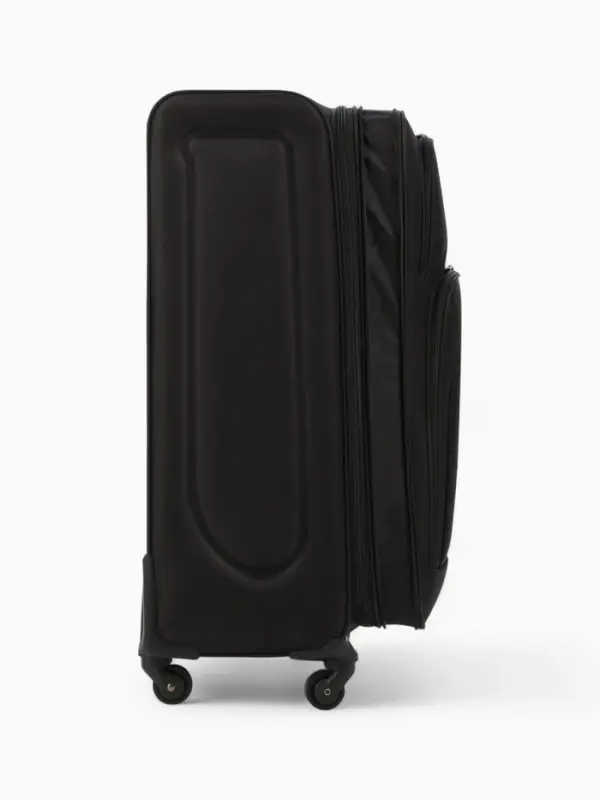 Чемодан 28 Чемодан 28", Текст, 45*28*77, отд на молнии, 2 нар/карм, увелич, код замок, 4 колеса, черный 10875