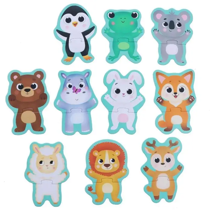 Пазлы 2 в 1 «Весёлые зверята», 100 вариантов, 10 пазлов, 20 деталей Пазлы 2 в 1 «Весёлые зверята», 100 вариантов, 10 пазлов, 20 деталей