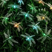 Гирлянда &laquo;Нить&raquo;, 4.5 м, уличная, с насадками &laquo;Стрекоза&raquo;, IP44, 30 LED, 2 режима, солнечная батарея, тёмная нить, свечение зелёное/аквамарин/жёлтое