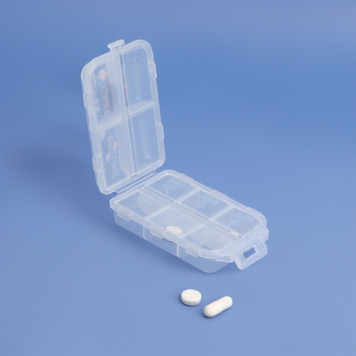 Таблетница, 10 × 6 × 3 см, 10 секций, цвет белый Таблетница, 10 × 6 × 3 см, 10 секций, цвет белый