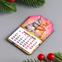 Магнит-календарь, отрывной, зайцы "Счастье там, где любят" 9,5х6,5 см