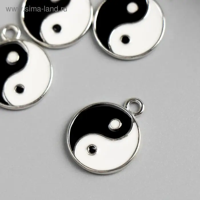 Декор для творчества металл, эмаль  Декор для творчества металл, эмаль "Инь-ян" серебро 2,2х1,8 см