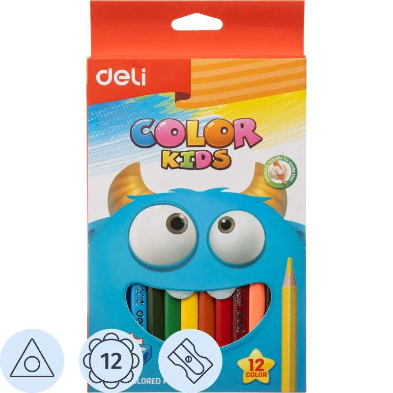 Карандаши цветные Deli EC00600 Color Kids трехгран. 12цв/наб. Jumbo