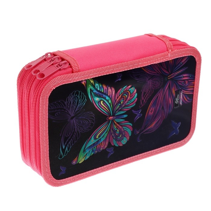 Пенал 3 секции, 125 х 205 х 55 мм, Calligrata 81П26/3 Пенал 3 секции, 125 х 205 х 55 мм, Calligrata 81П26/3 "Бабочки", (объемный 3D-рисунок с эффектом металлика) ламинированный картон