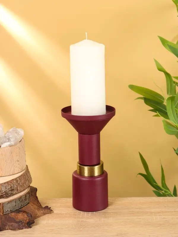 Подсвечник на 1 свечу текстурный "Баклажановый" 10,5х10,5х20 см