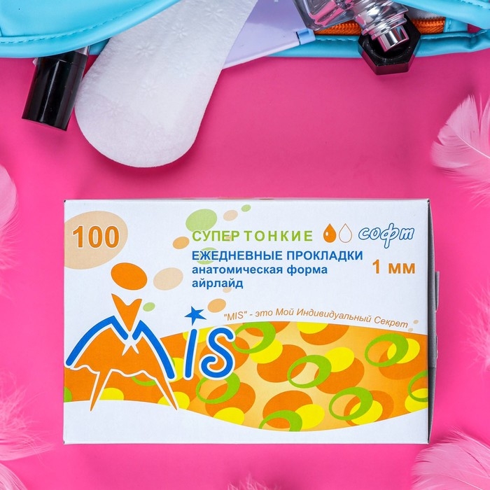 Прокладки ежедневные  Прокладки ежедневные "Mis" супер тонкие айрлайд софт анатомическая форма, 100 шт.