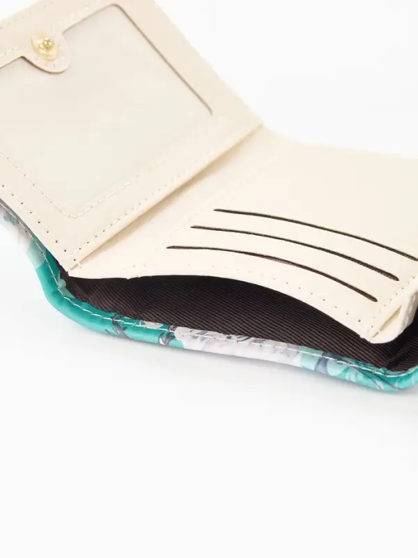 Кошелёк женский на кнопке, 10.5&times;2.5&times;8.5 см, с цветочным принтом, бирюзовый