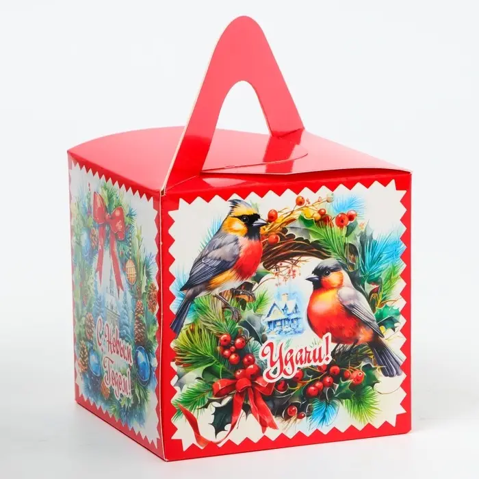 Подарочная коробка Новогодняя Кубик большой «Еловый Венок» 12×12×12 см Подарочная коробка Новогодняя Кубик большой «Еловый Венок» 12×12×12 см