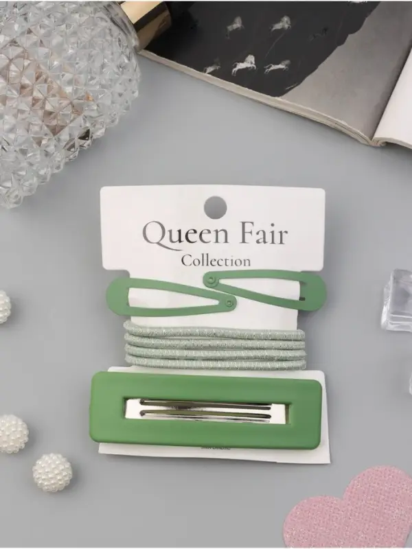 Набор для волос QF &laquo;Элери&raquo;, 4 резинки 6.5 см, заколка - автомат 8 см, 2 заколки 4.5 см, зелёный