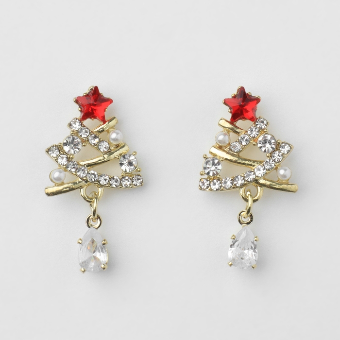 Новый год! Серьги «Новогодние» ёлочка-капля, цвет бело-красный в золоте Новый год! Серьги «Новогодние» ёлочка-капля, цвет бело-красный в золоте