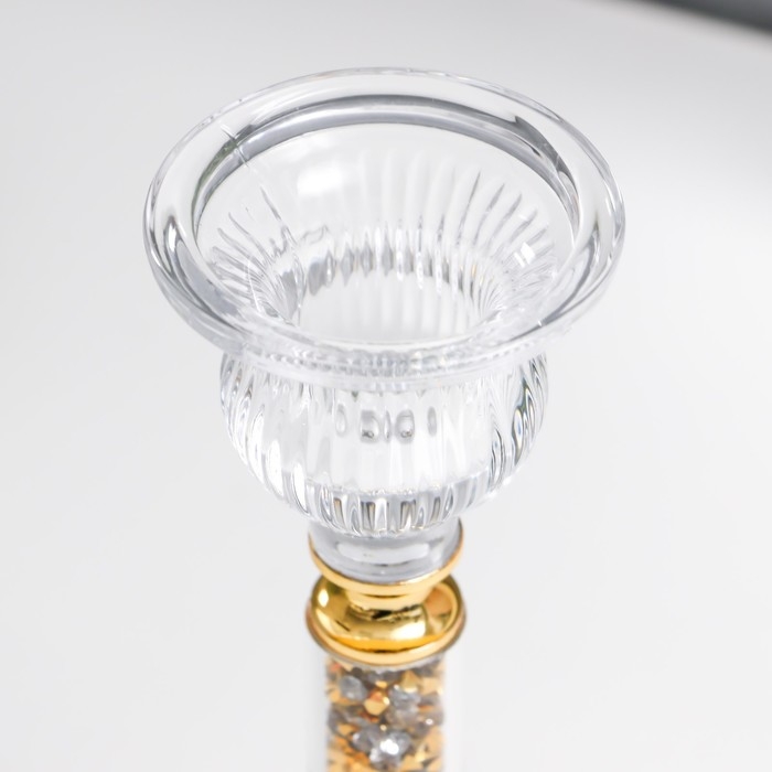 Подсвечник стекло на1 свечу Подсвечник стекло на1 свечу "Ребристый на ножке со стразами" с золотом d=2,5 см 7х7х16 см