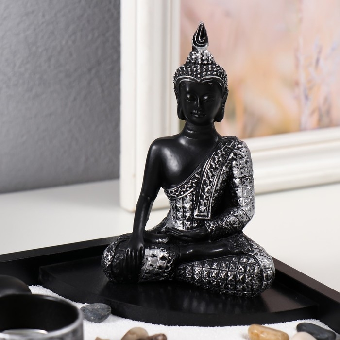 Сад Дзен  Сад Дзен "Будда в серебристом одеянии" песок+аромапалочка+камни 21,7х15,6х14,8 см