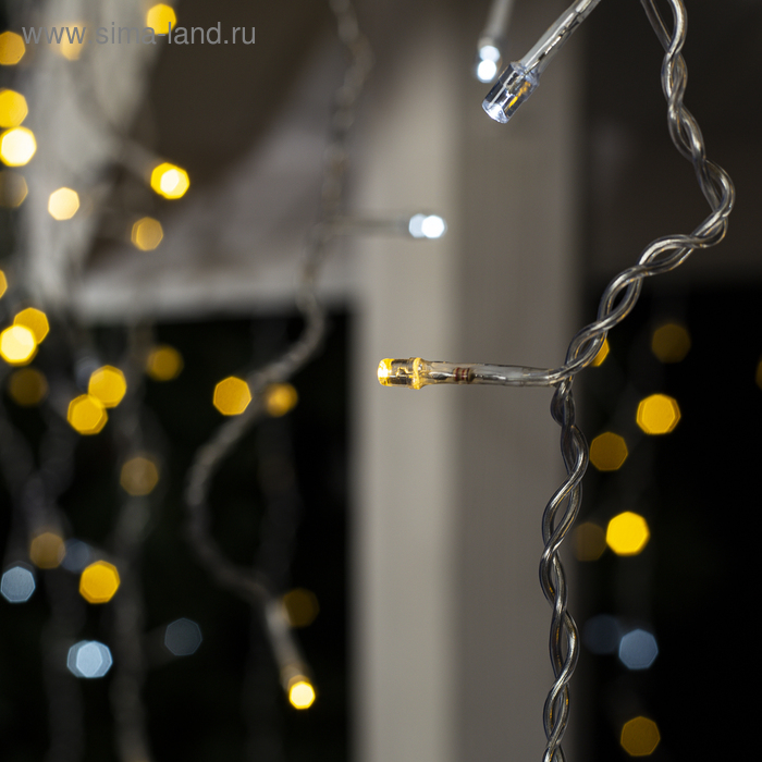 Гирлянда «Бахрома» 3 × 0.6 м, IP44, УМС, прозрачная нить, 160 LED, свечение тёплое белое, мерцание белым, 220 В