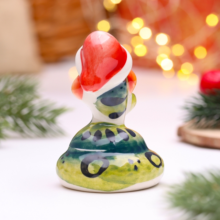 Новый год. Сувенир символ года «Змейка в шапке», большая, гжель, цветная Новый год. Сувенир символ года «Змейка в шапке», большая, гжель, цветная