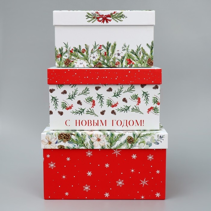 Набор подарочных коробк 3 в 1 «Новогодняя пора», 18 х 18 х 10 – 22 х 22 х 12 см, Новый год