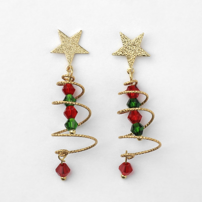 Новый год! Серьги «Новогодние» висячие, спираль, цвет красно-зелёный в золоте Новый год! Серьги «Новогодние» висячие, спираль, цвет красно-зелёный в золоте