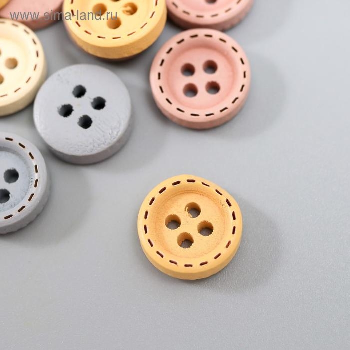 Пуговицы дерево для творчества 4 прокола "Стиль" набор 40 шт МИКС 1,2х1,2 см