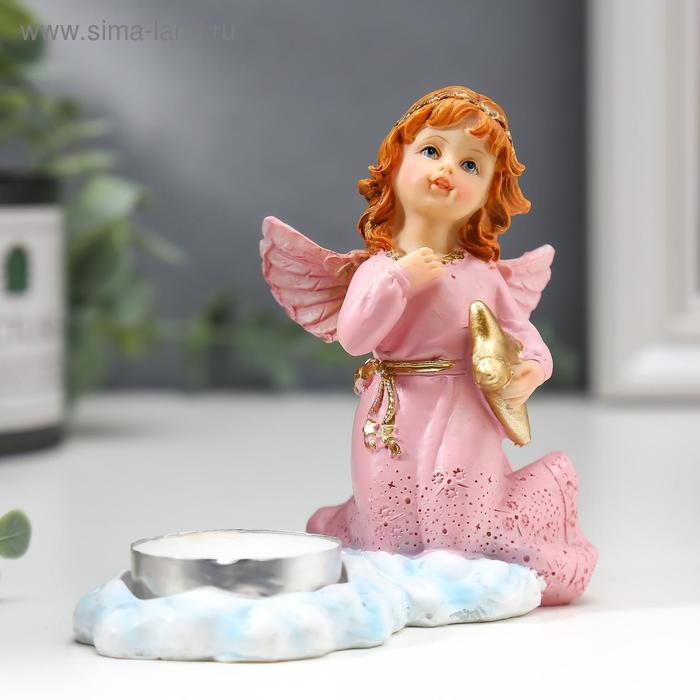 Сувенир полистоун подсвечник со свечой  Сувенир полистоун подсвечник со свечой "Девочка-ангел в розовом платье"  9х12х5,2 см