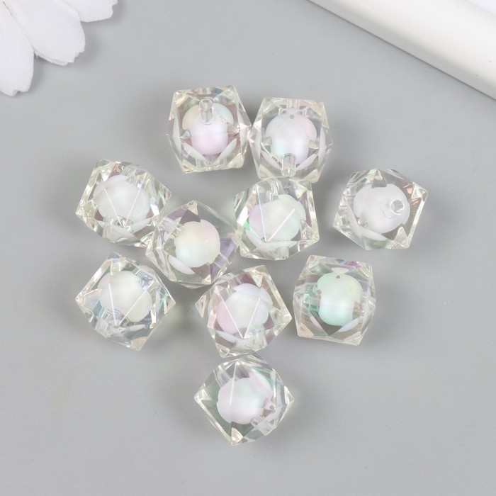 Бусина для творчества пластик Бусина для творчества пластик "Кристалл-многогранник белый" набор 10 шт. 1,6х1,6х1,6 см