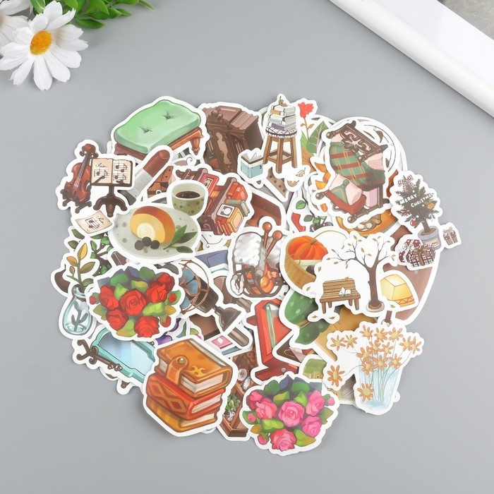 Наклейки пластик Наклейки пластик "Букеты" набор 60 шт 10х12 см