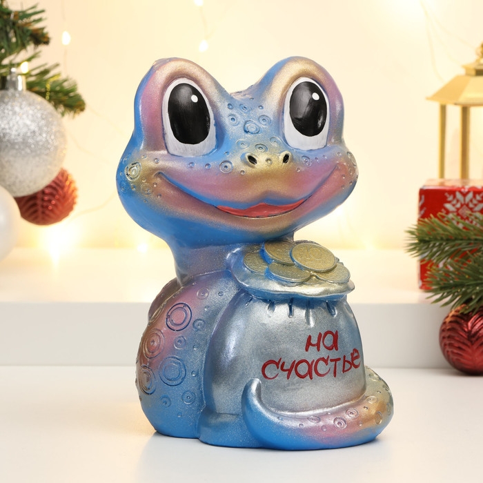 Новый год. Символ 2025. Копилка Новый год. Символ 2025. Копилка "Змея с мешком денег" голубая, 18см