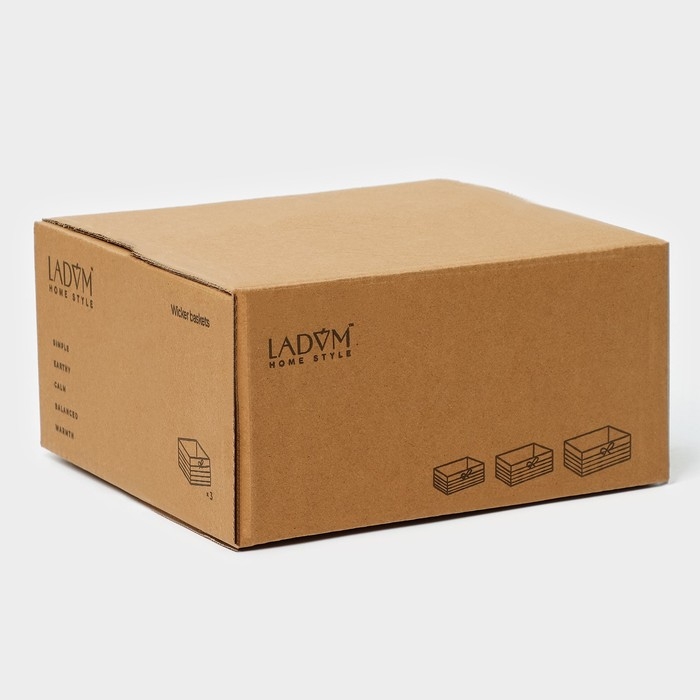 Корзины для хранения LaDо́m, ручное плетение, 3 шт: 15×15×9 см, 19×19×10 см, 23×23×11 см Корзины для хранения LaDо́m, ручное плетение, 3 шт: 15×15×9 см, 19×19×10 см, 23×23×11 см