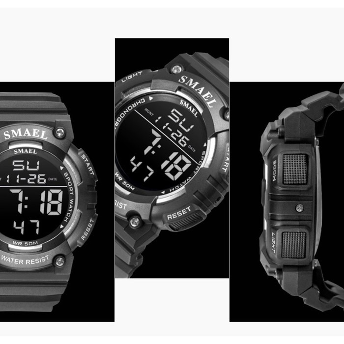 Часы наручные электронные, с будильником, d-4.9 см, ремешок l-25.5 см, 5 ATM, черные Часы наручные электронные, с будильником, d-4.9 см, ремешок l-25.5 см, 5 ATM, черные