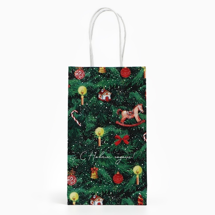 Пакет подарочный новогодний крафтовый &laquo;Новогодняя ёлочка&raquo;, 12 х 21 х 9 см, Новый год