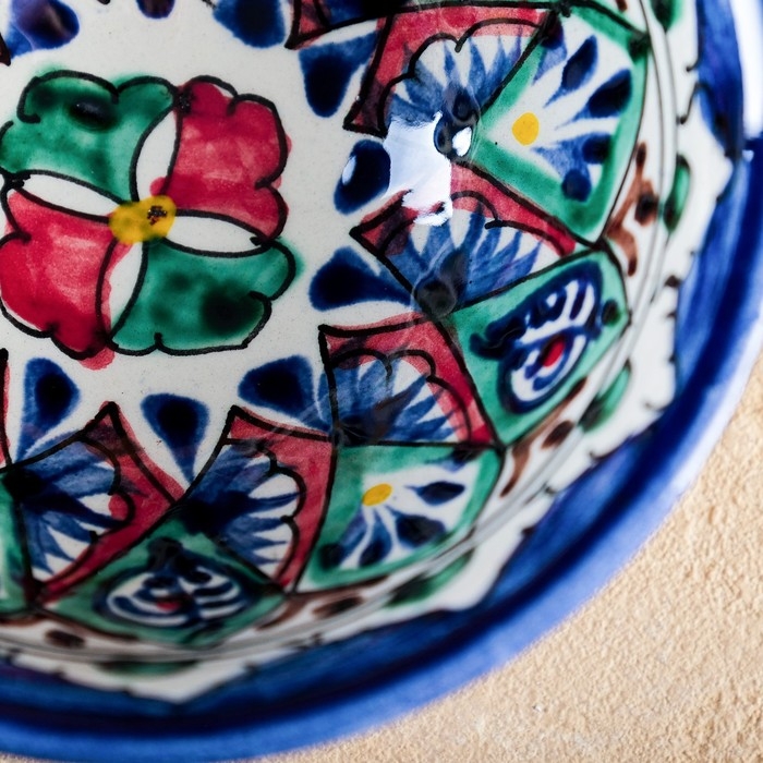 Пиала чайная Риштанская керамика  Пиала чайная Риштанская керамика "Узоры" большая, 11 см, микс