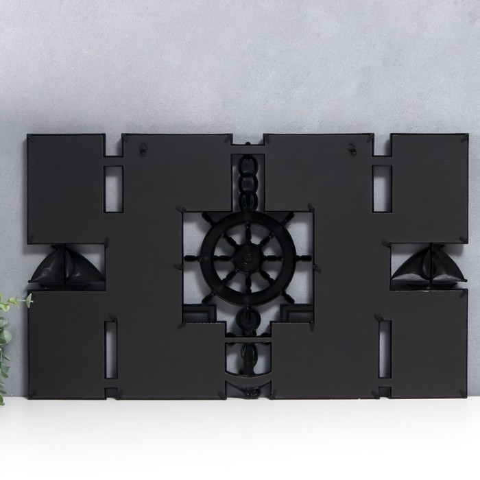 Фоторамка пластик на 10 фото 10х15 см  Фоторамка пластик на 10 фото 10х15 см "Якорь и штурвал" чёрная 41х68 см