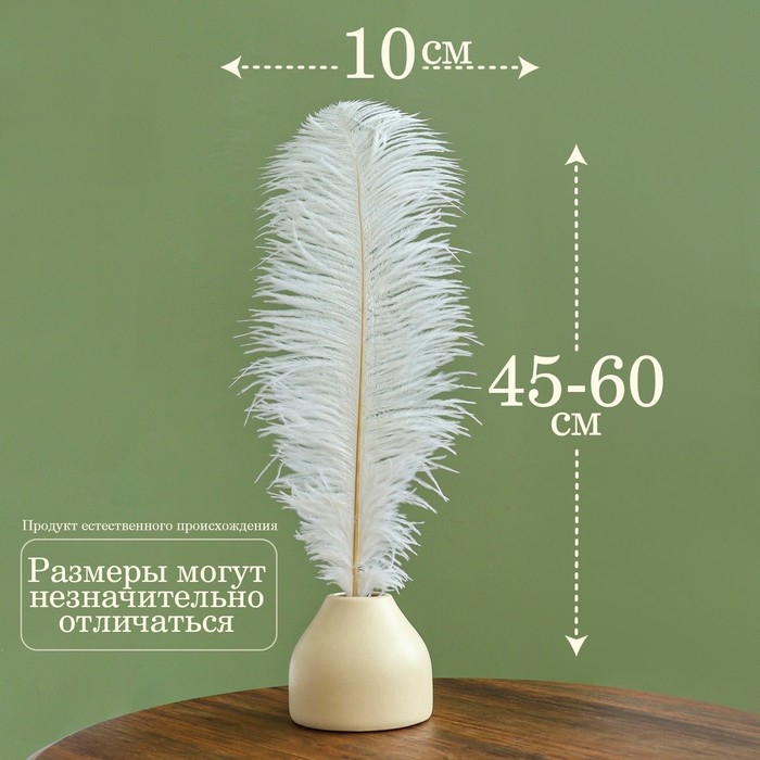 Перо для декора 1 шт., длина от 45 до 60 см, цвет белый Перо для декора 1 шт., длина от 45 до 60 см, цвет белый