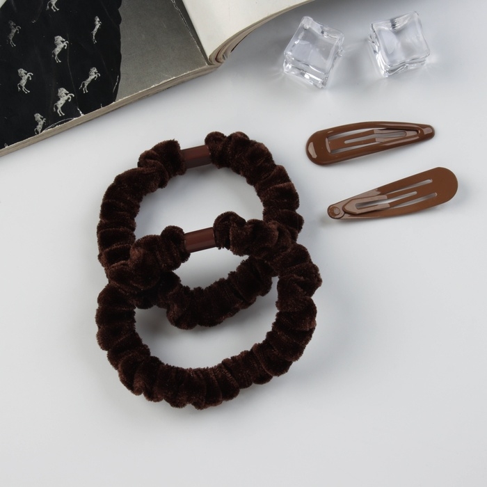 Набор для волос Набор для волос "Глория нежность" (2 резинки 5,5 см, 2 невидимки 5 см) коричневый