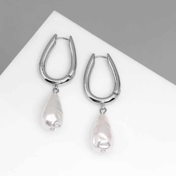 Серьги с жемчугом «Бусина» груша, цвет серебро Серьги с жемчугом «Бусина» груша, цвет серебро