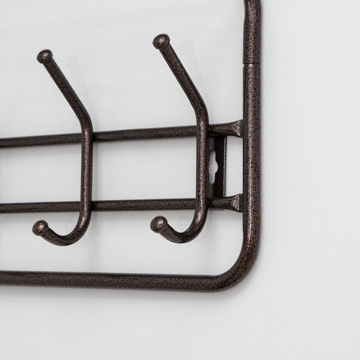 Вешалка настенная с полкой на 5 крючков, 60×22×26,5 см, цвет медный антик Вешалка настенная с полкой на 5 крючков, 60×22×26,5 см, цвет медный антик