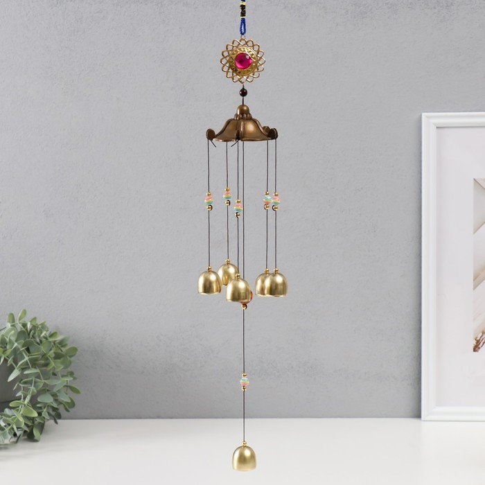 Музыка ветра металл Музыка ветра металл "Ганеша в золотом цветке" 5 колокольчиков 56х8 см