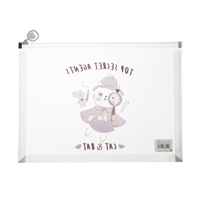 Папка-конверт на молнии формат А4, 180мкр, с рисунком Папка-конверт на молнии формат А4, 180мкр, с рисунком "Звери", МИКС