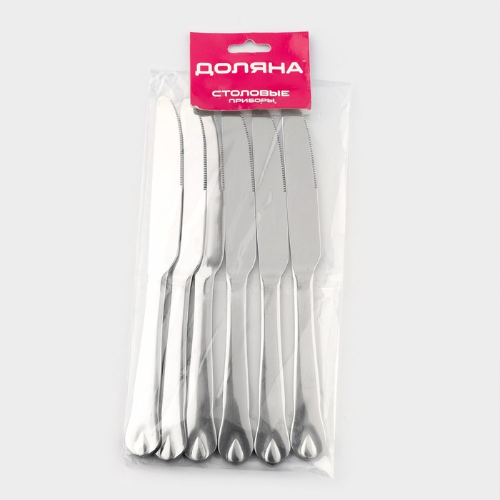 Ножи столовые из нержавеющей стали Доляна «Капля», длина 23 см, 6 шт, цвет серебряный